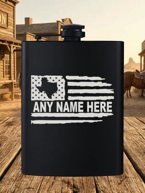 Personalized Country State Shape Texas USA Flag Black Flask | Texas | Texas Gift